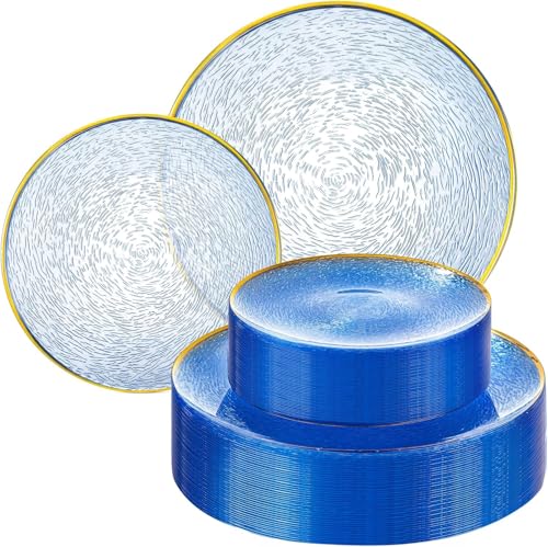 60Pcs Blue Plastic Plates - Blue Disposable Plates With Gold - Product Imagery