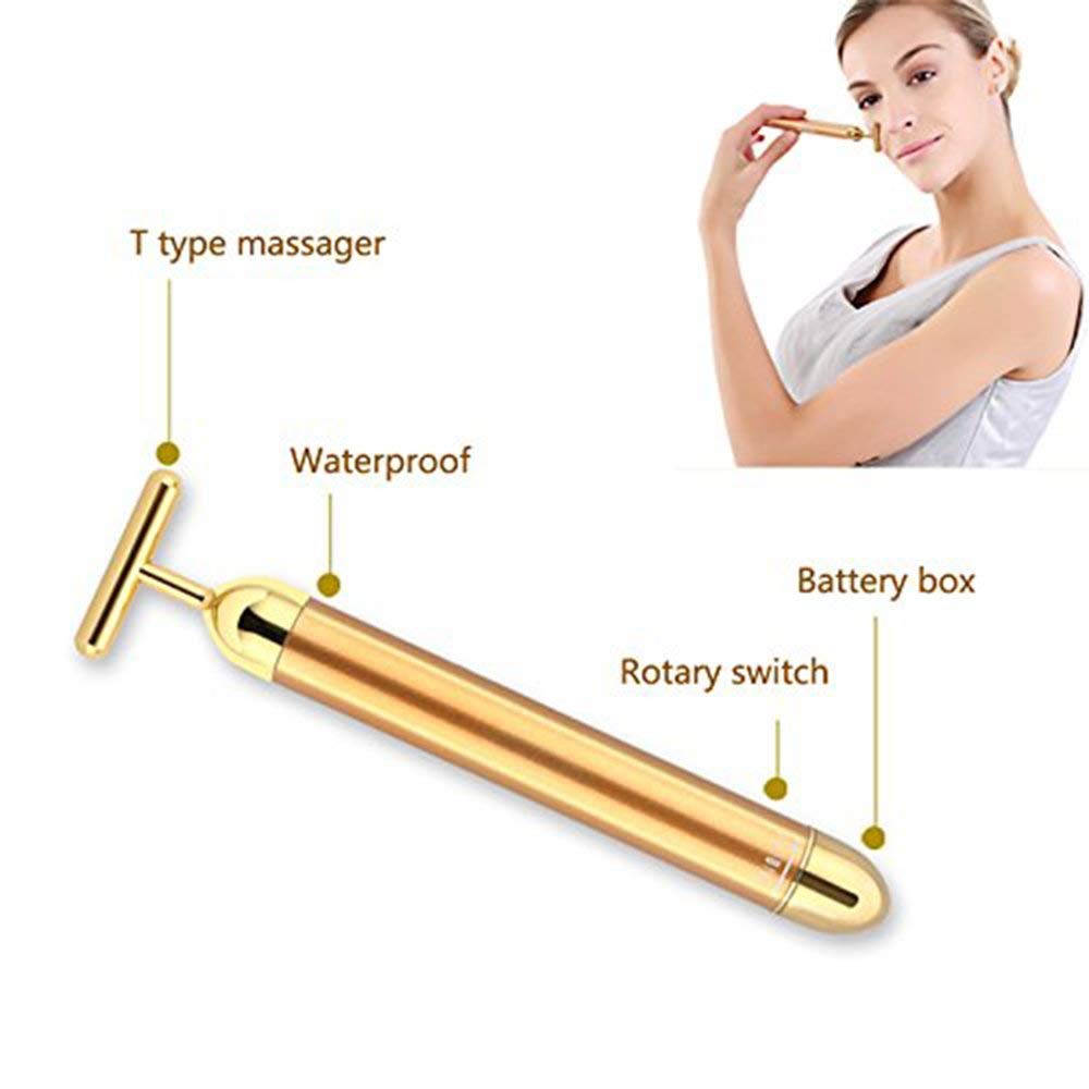 DANGSHAN 24K Gold Pulse Facial Massager T-Bar with 6000 Vib for skin rejuvenation and facial massage therapy.
