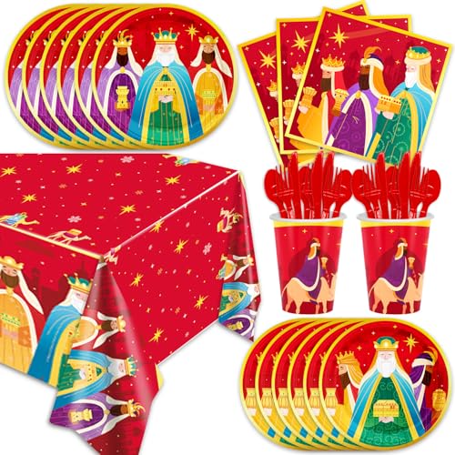 141Pcs Three Kings Day Supplies Party Plates and Napkins Forks - Product Imagery