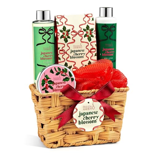 Cherry Blossom Spa Gift Set Bath Body Basket for Women Men - Freida and Joe Official Imagery - 1