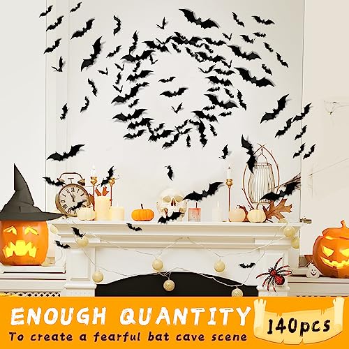 140Pcs 3D Bats Halloween Decorations Realistic PVC Wall Decor - Product Imagery