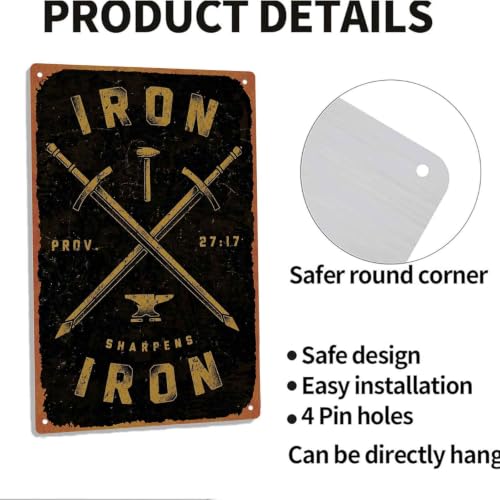 Iron Sharpens Iron Metal Wall Sign, 8x12 Inch Aluminum, Vintage - Product Imagery
