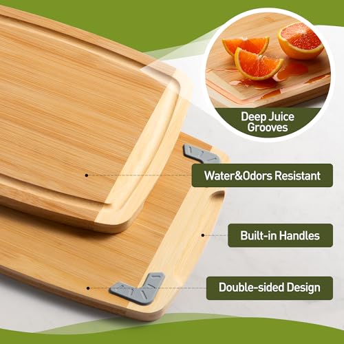 Bamboo Cutting Board Set Non Slip Feet Over Sink Tablas Para - Product Imagery