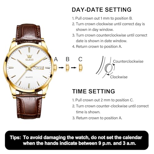 Men's Casual Leather Watch, Easy to Read Three-Hand Analog - Product Imagery