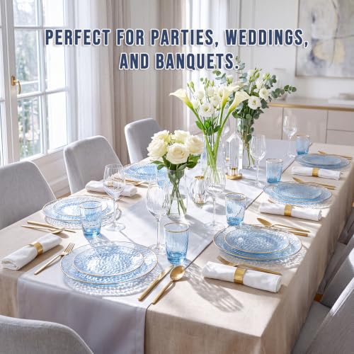 60Pcs Clear Blue Plastic Plates, Hammered Blue Plates, Clear - Product Imagery