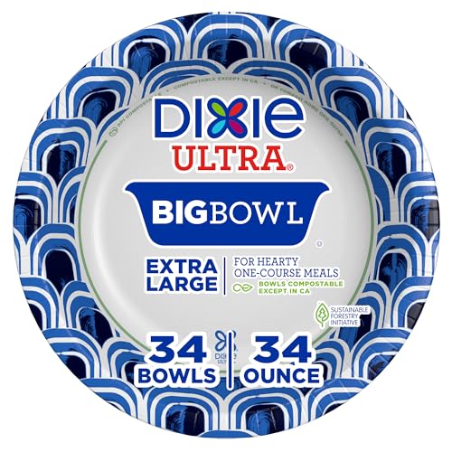 Dixie Ultra Large Paper Bowls, 34 oz Disposable Bowls, 34 Count - Product Imagery