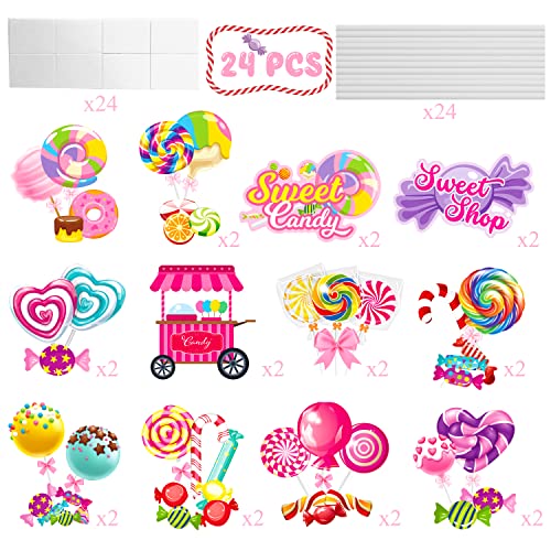 24Pcs Candyland Party Centerpieces Sticks Candyland Lollipop - Product Imagery