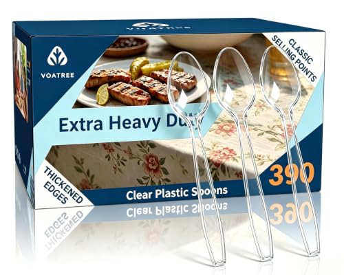 390 Count Disposable Clear Plastic Spoon Heavy Duty,6.5 Inch,Bulk - Product Imagery