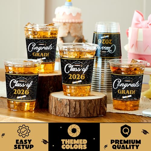 JOYIN 100 Pcs 16oz Graduation Cups Party Plastic Cups, Class of - Product Imagery