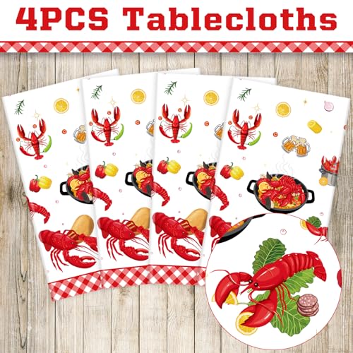 4 Pack Crawfish Boil Party Tablecloth, 51 x 86 Inches - Product Imagery