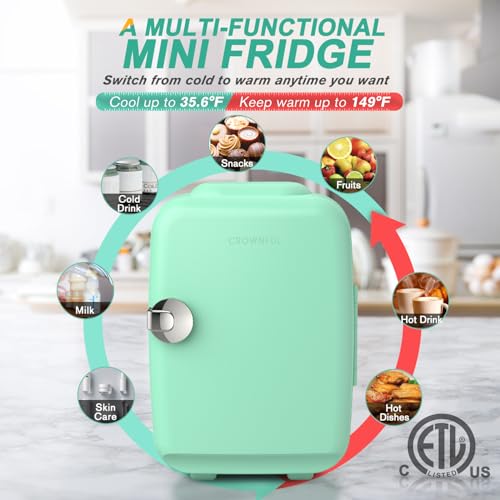 CROWNFUL Mini Fridge, 4 Liter/6 Can Portable Cooler and Warmer - Product Imagery