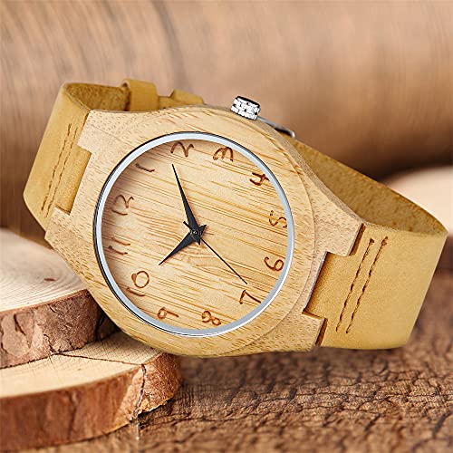 Tiong Men's Quartz Wooden Watch, Square Dial Leather Strap, - Product Imagery