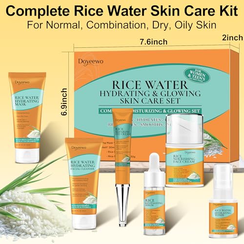 Skin Care Set w/Korean Rice Extract for Hydration,Glow,Repair - Product Imagery