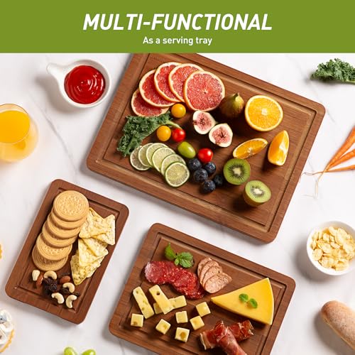 3 Packs Bamboo Cutting Board Set with Non Slip Feet and Over - Product Imagery