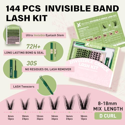 KEYYOU Wink Lash Clusters Kit, Invisible Band with Waterproof at - Product Imagery