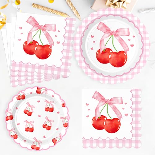 90 PCS Cherry Plates and Napkins Set,Service for 30,Birthday - Product Imagery