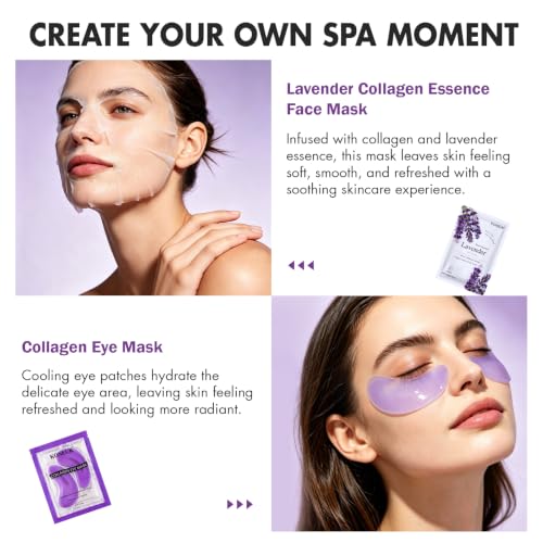 15 Pack Lavender Skincare Gifts: Face Mask, Eye Mask, Hand - Product Imagery