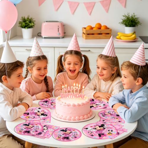 Minnie Birthday Party Plates Set, 50Pcs Minnie Birthday Plates - Product Imagery