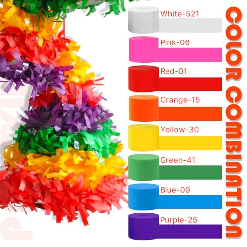 PartyWoo Rainbow Crepe Paper Streamers 8pcs 656 FT Rainbow - Product Imagery