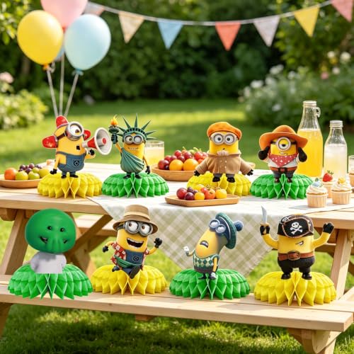 for Minions Birthday Party Supplies, 8Pcs Honeycomb Centerpieces - Product Imagery
