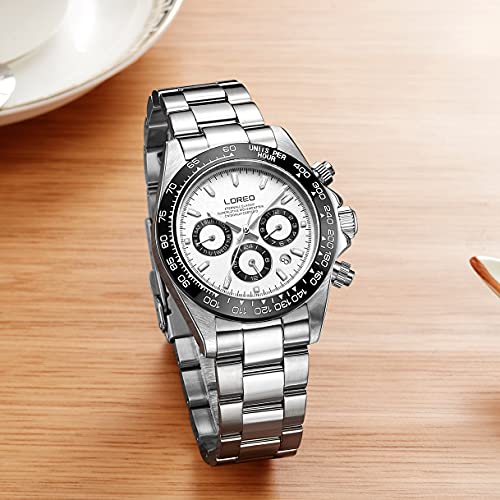 LOREO Mens Automatic Watch Silver Stainless Steel Sapphire Glass - Product Imagery