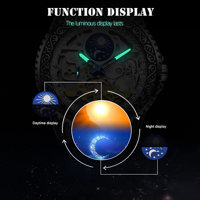 FANMIS Men Automatic Skeleton Watch Stainless Steel Band - Product Imagery