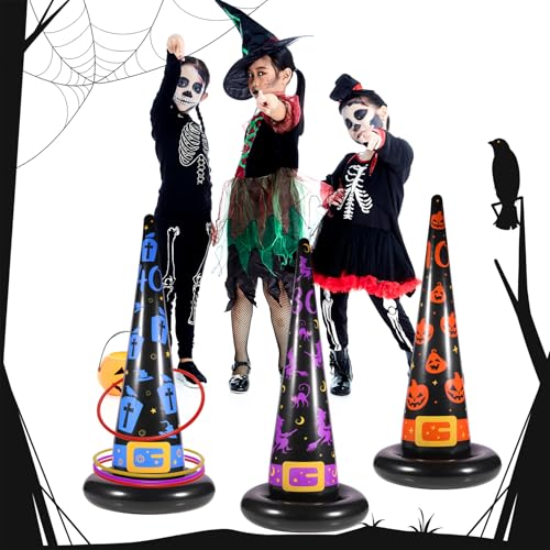 Halloween Ring Toss Game Set, 5Pcs Inflatable Witch Hats with - Product Imagery