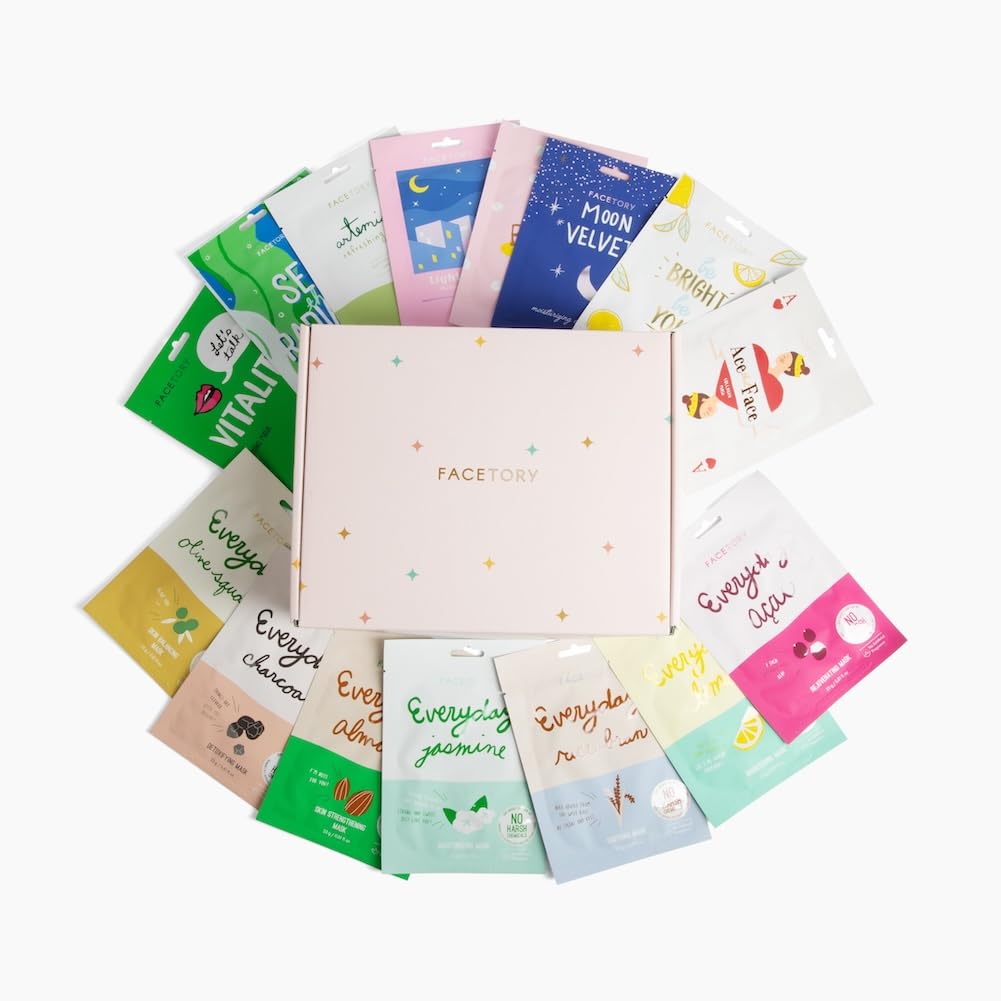 FACETORY Korean Face Mask Gift Set in Stylish Box, 15 Count - FACETORY