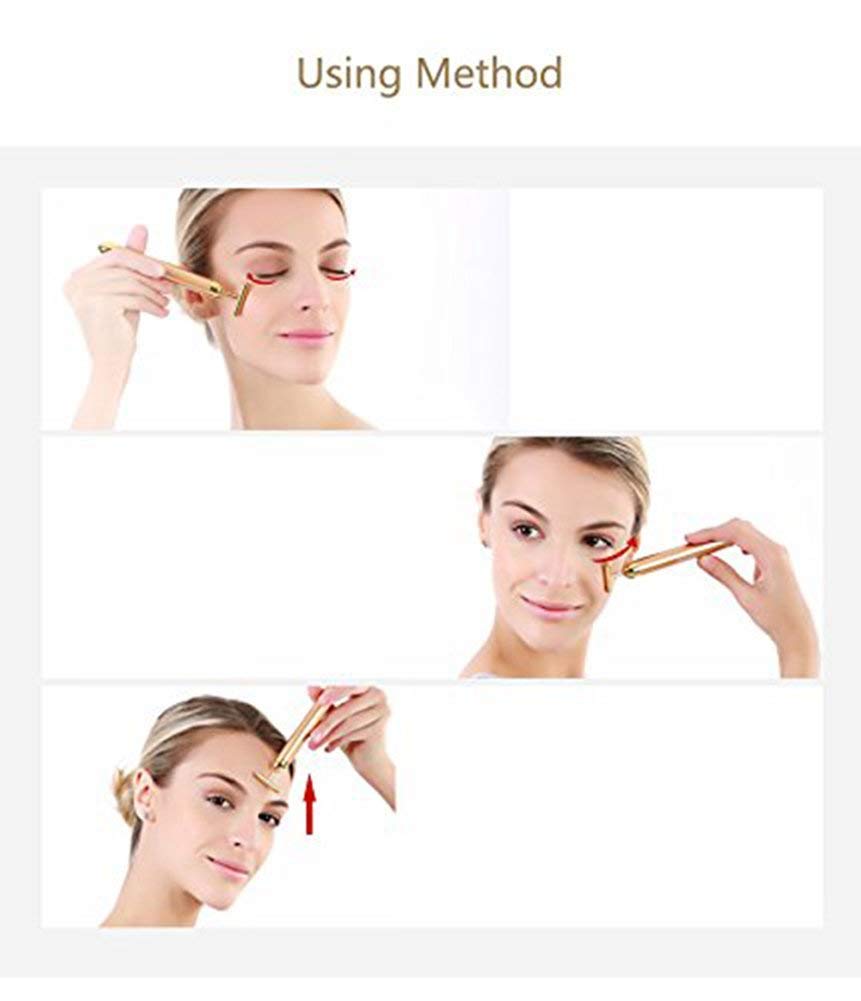 DANGSHAN 24K Gold Pulse Facial Massager T-Bar with 6000 vibrations, showing its gold-toned T-shaped design for skin rejuvenation.