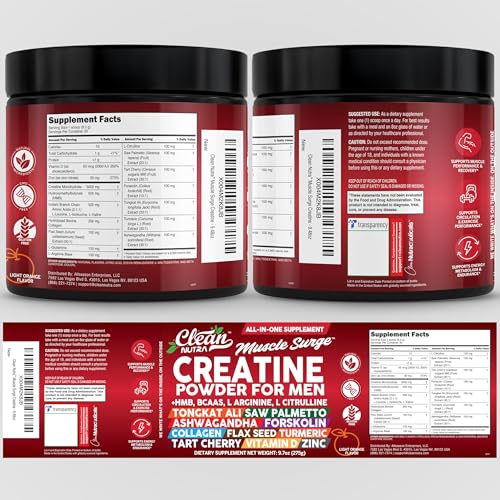 Clean Nutra Creatine Powder for Men + HMB BCAA L Arginine L - Product Imagery