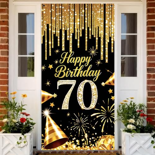 HOMETITUTE 70th Birthday Door Cover 35x71 Inch Black Gold - Product Imagery