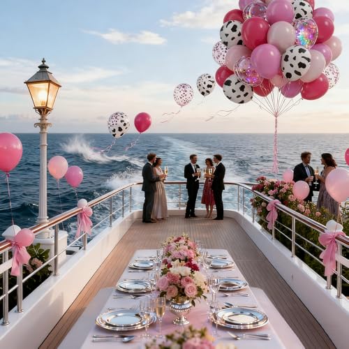 100Pcs Cowgirl Balloons, Hot Pink Light Pink Confetti Cow Print - Product Imagery