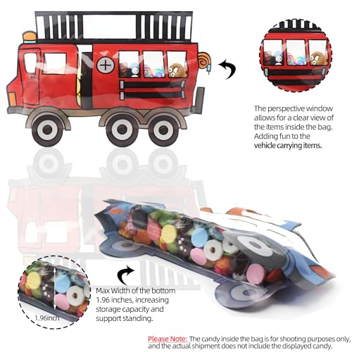30 Pack Goodie Bags - Cartoon Firetruck Car Candy Treat Bags - Product Imagery