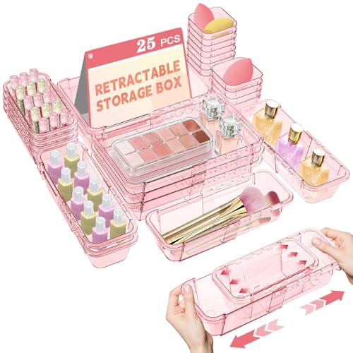 25 Pcs Clear Drawer Organizer, Adjustable Drawer Storage Box, - Product Imagery