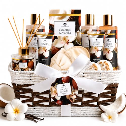 Spa Gift Basket for Women Coconut Vanilla 12 Piece Bath Gift - Jane & Bloom Official Imagery - 1