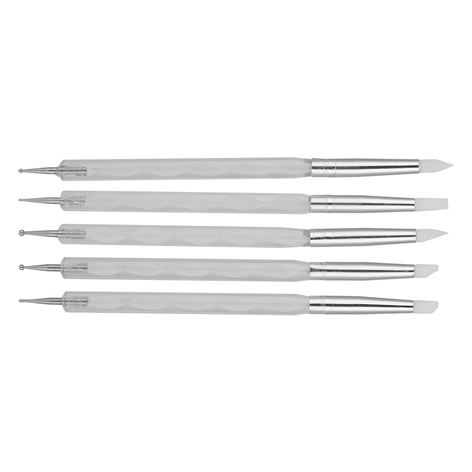 BSTiltion 5-piece dual-end white nail art dotting pen set with fine brushes for detailed nail designs.