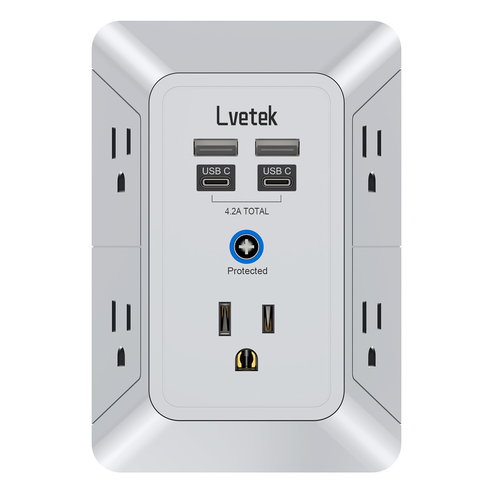 Lvetek 5 Outlet Extender Multi Plug Wall Outlets with 4 USB Charg - Lvetek Official Product View 8