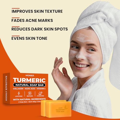 MONIER Turmeric Soap Bar for Dark Spots - With Kojic Acid & - Product Imagery