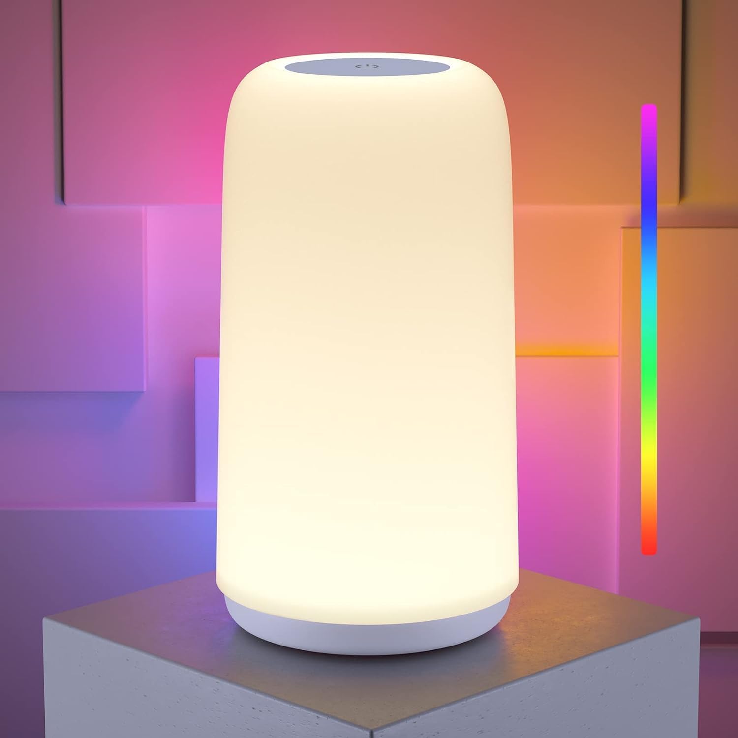 ROOTRO Touch Bedside Table Lamp with RGB mode and 3-way dimmable light, sleek small lamp for modern bedroom decor