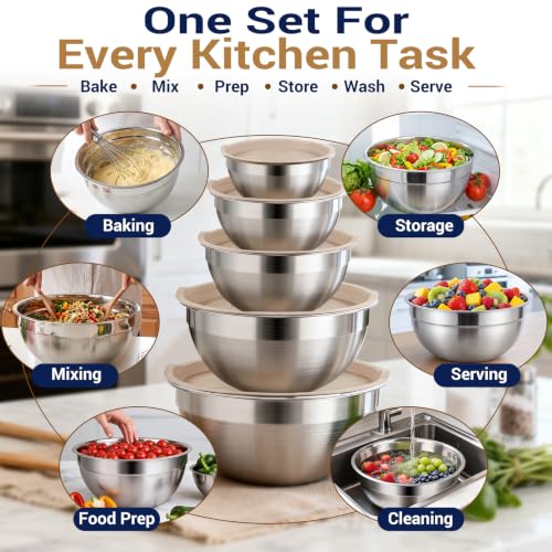 WEPSEN Mixing Bowls Set, 25PCS Khaki Mixing Bowls With Lids Set - Product Imagery