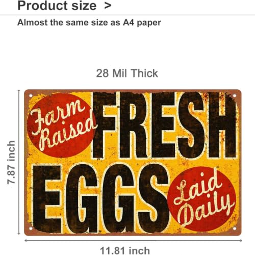 Vintage Farm Fresh Eggs Sign, 8 x 12 Inch Aluminum Metal Sign, - Product Imagery