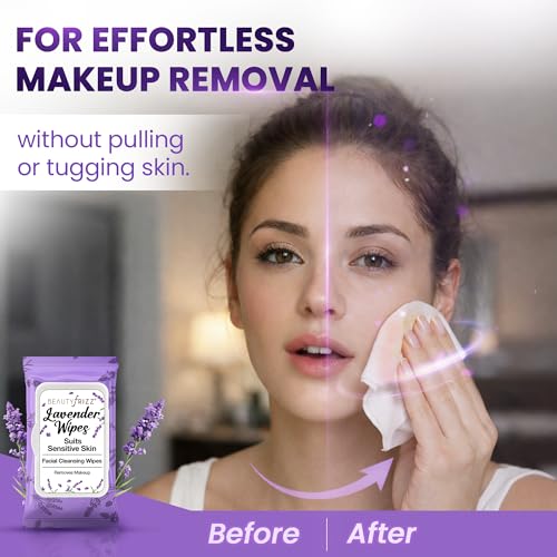 BeautyFrizz Lavender Face Wipes - No Rinse Makeup Remover - - Product Imagery