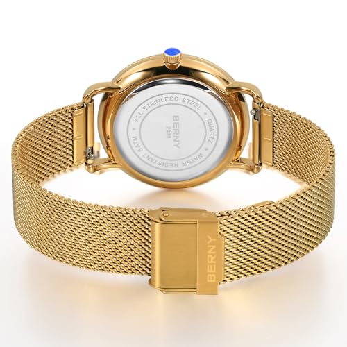 BERNY Gold Watch for Men & Women, Fashion Unisex Quartz - Product Imagery