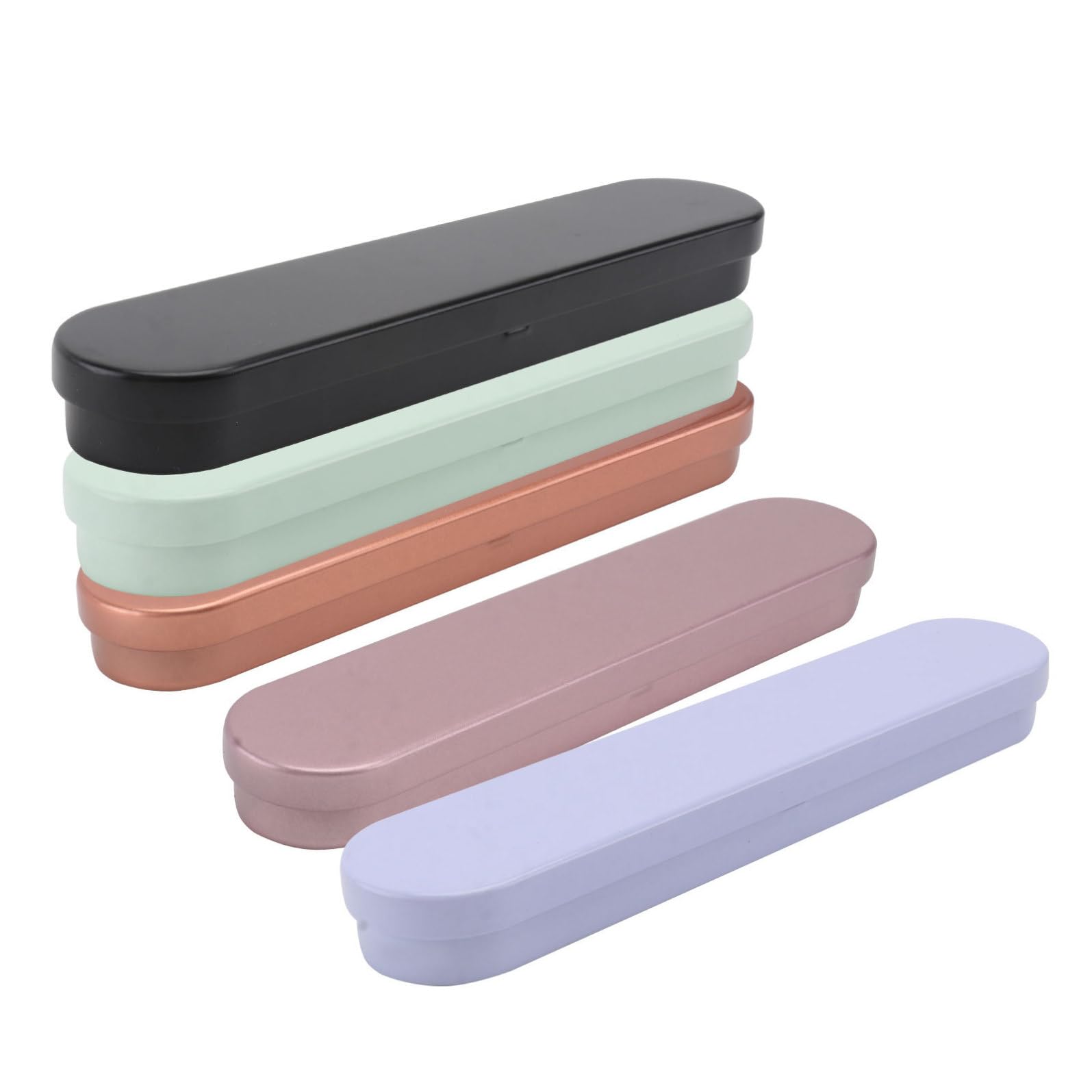 POPETPOP 5-piece eyelash extension tweezers storage caddy with metal flip lid, portable organizer for makeup tools and lash artists.