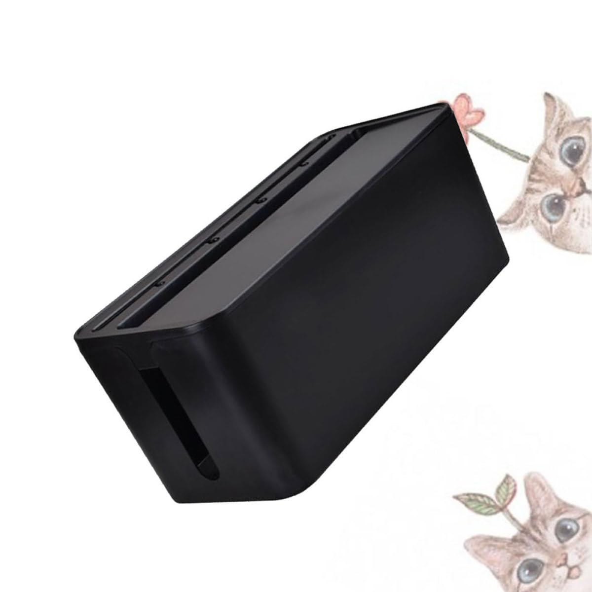 Housoutil Black Plastic Wire Organizer Box with Lid for Cable Storage