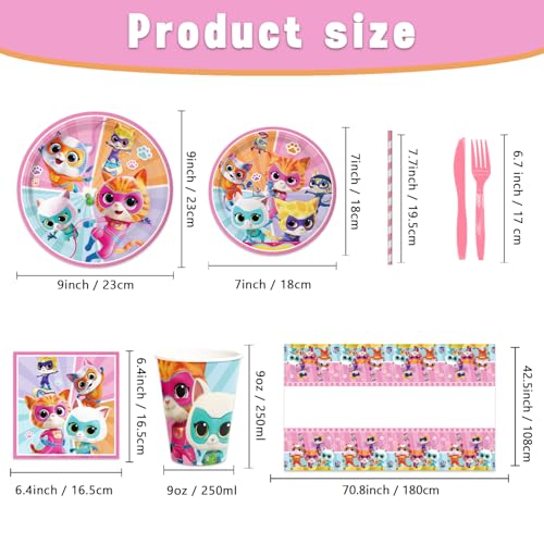 141pcs Super Kitties Birthday Tableware Decorations Party Plates - Product Imagery