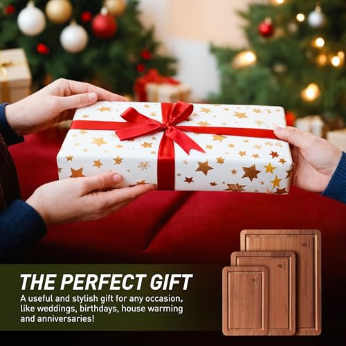 3 Packs Bamboo Cutting Board Set with Non Slip Feet and Over - Product Imagery