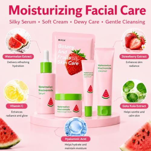 Watermelon Skin Care Set for Teens Girls Women, Gentle Facial - Product Imagery