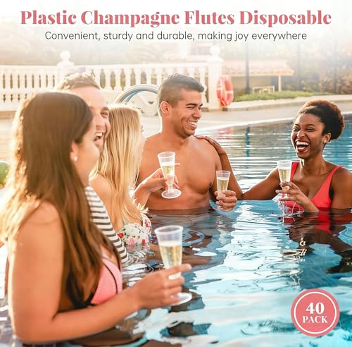 Plastic Champagne Flutes 40 Pack Disposable Champagne Glasses - Product Imagery