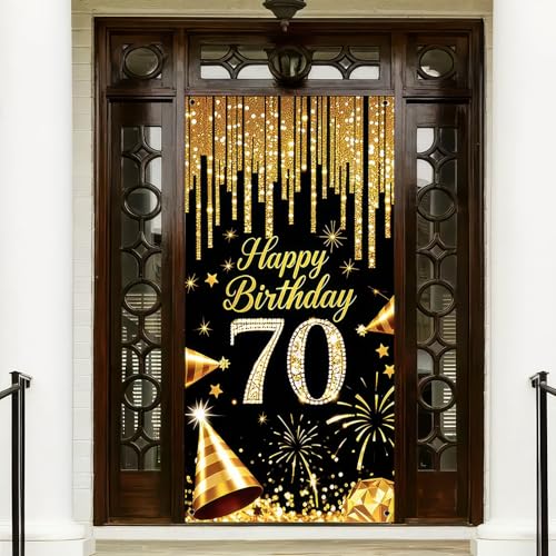 HOMETITUTE 70th Birthday Door Cover 35x71 Inch Black Gold - Product Imagery